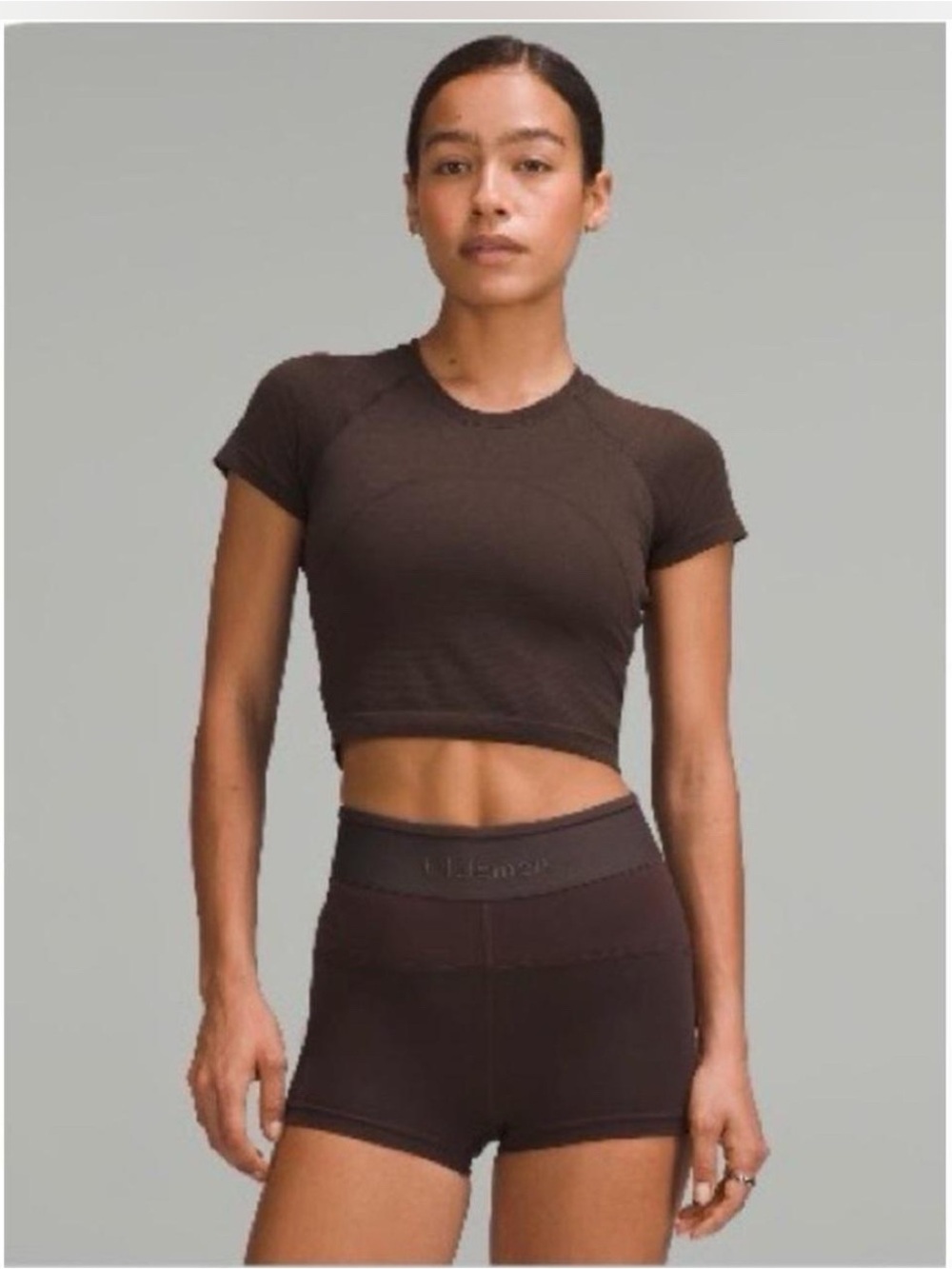 lululemon athletica Chocolate Brown Cropped Crew Tee